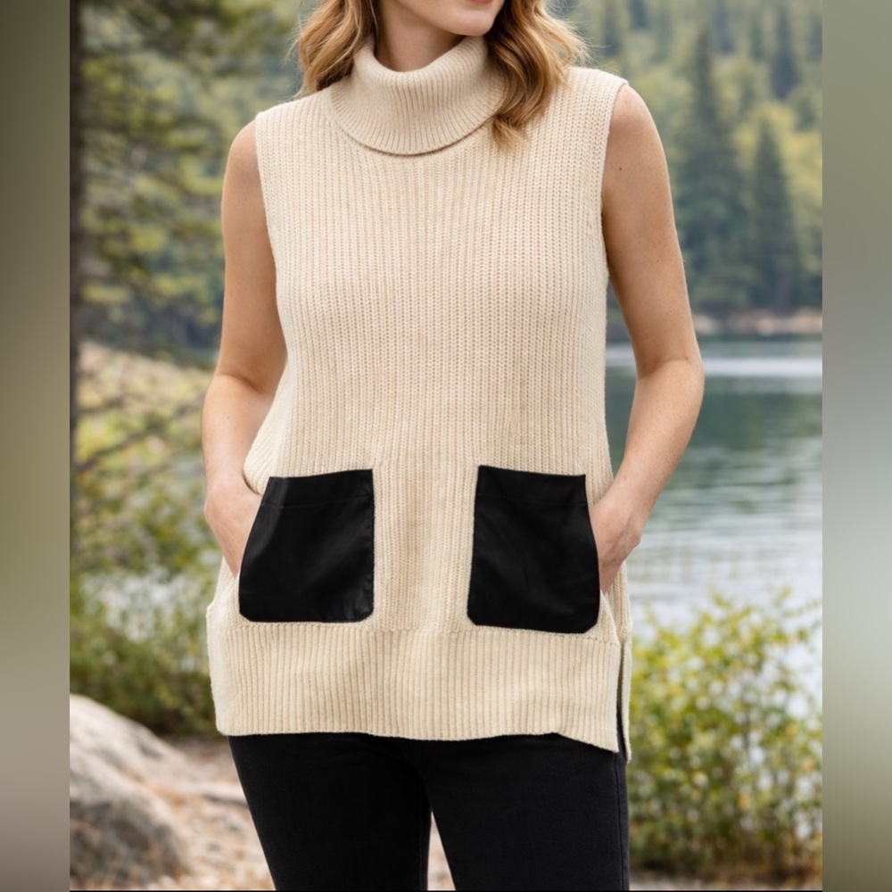 Banana Republic Womenβs Small Sleeveless Turtleneck Knit Top Neutral EUC